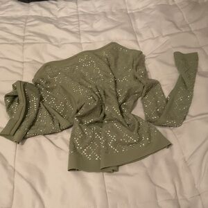 Green Sequin Off-Shoulder Top